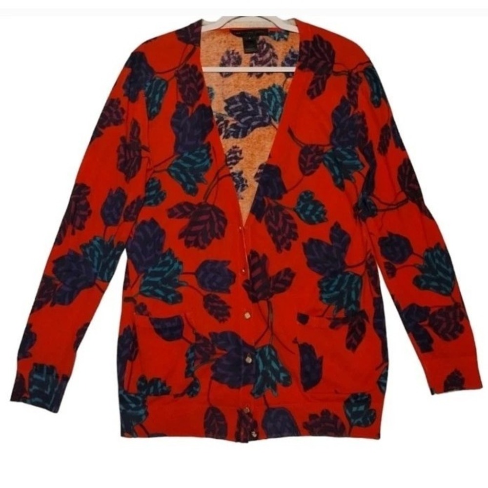 Marc By Marc Jacobs Women's M Cotton Floral Cardigan In Corvette Red Preppy